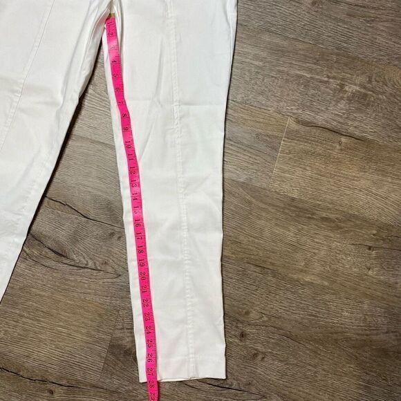Anne Klein White Elastic Waist Seamed Pants Size 8 Stretch Gold Buttons - Picture 6 of 9